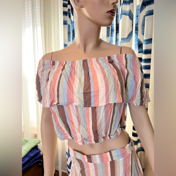 Torrid Womens High Low Two Piece Midi Challis Dress Striped Off Shoulder Size 2X - Picture 6 of 10